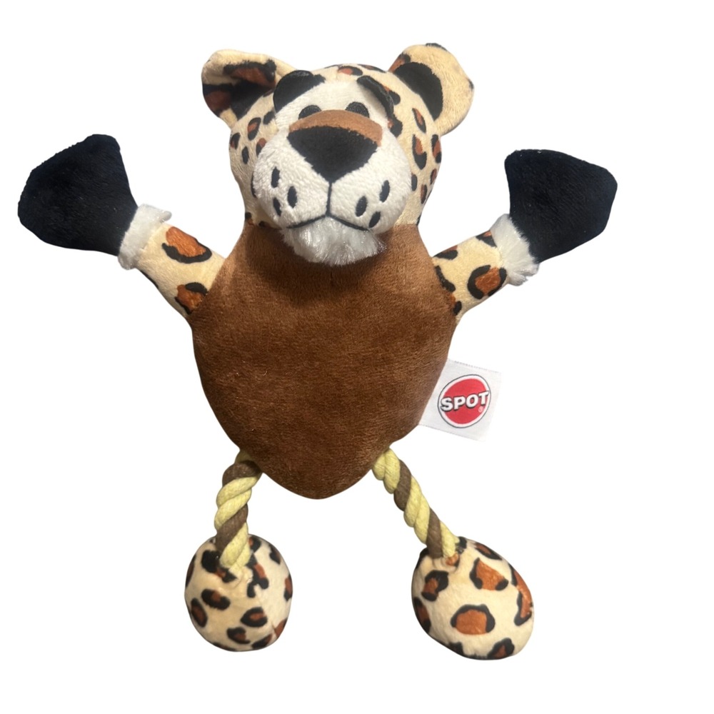 Spot Ethical Products Leopard Print Plush Dog Toy with Rope Legs 11 Inch